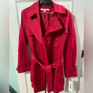 DKNY Woman's Bold Vibrant Red Trench Coat.